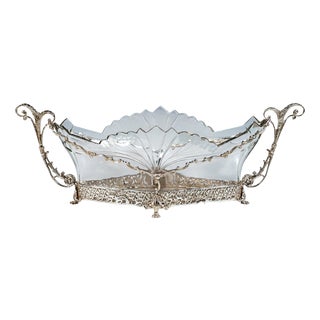 Delicate Silver Jardiniere with Cut Glass Liner, Greece, 1970 For Sale