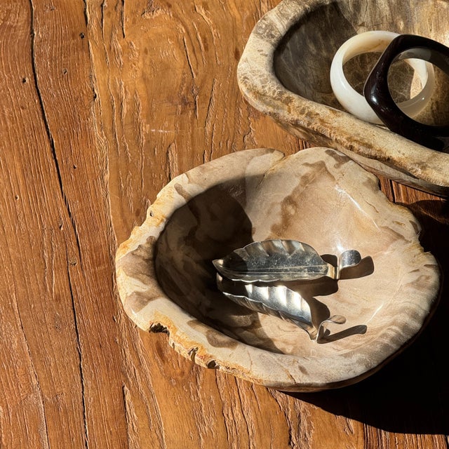 Round Beige Petrified Wood Bowl, 1980s For Sale - Image 6 of 7