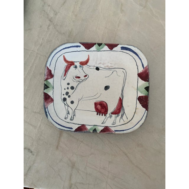 Vintage Rustic Faence-Style Decorative Rectangular Set of 6 Ceramic Wall Plates, Signed by Artist For Sale - Image 4 of 10