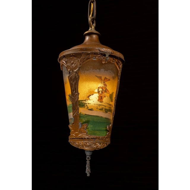 Early 20th Century Early 20th Century Art Nouveau Hanging Fixture With Reverse-Painted Shade For Sale - Image 5 of 5