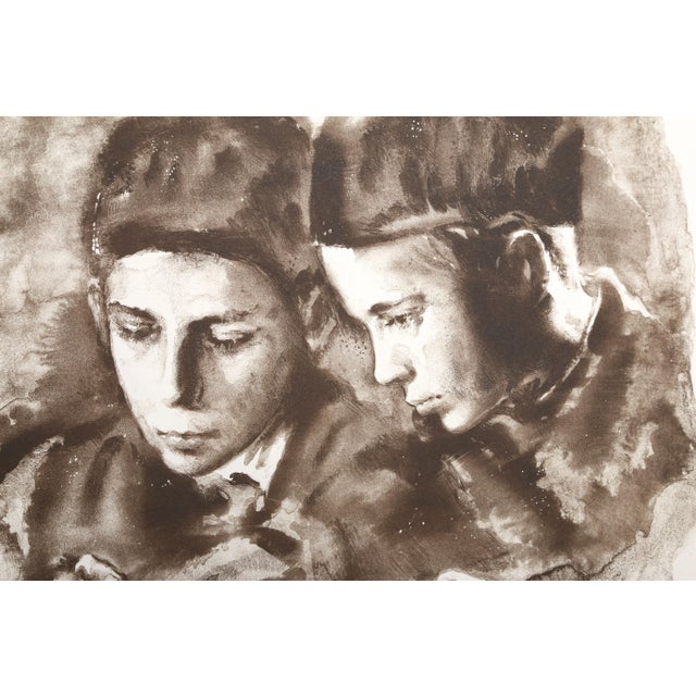 Portraiture Reading at Shul, Sandu Liberman Lithograph, Signed in Pencil For Sale - Image 3 of 4