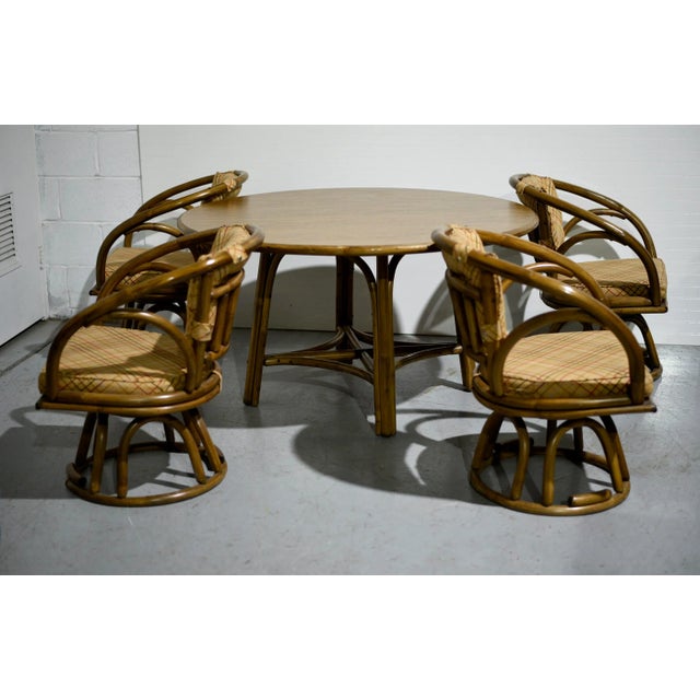 Mid Century Rattan Round Table and Swivel Chairs Set 5 Pieces Chairish