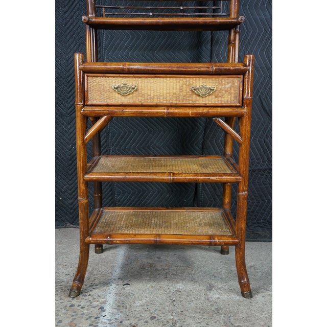 Antique English Victorian Bamboo & Rattan Mirrored Etagere Shelf Stand Boho Chic For Sale - Image 11 of 18