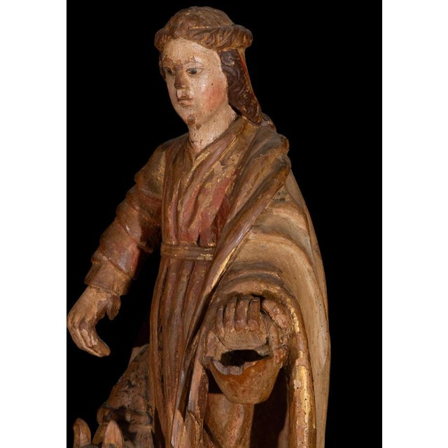 Spanish Artist, Gothic Carved Figure of Saint Margaret of Antioch, 16th Century, Wood For Sale - Image 4 of 9