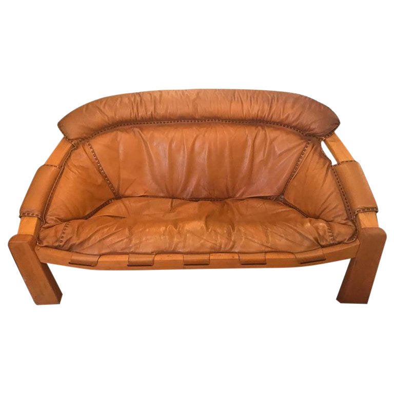 Vintage Mid Century Cognac Brown Leather Sofa Chairish