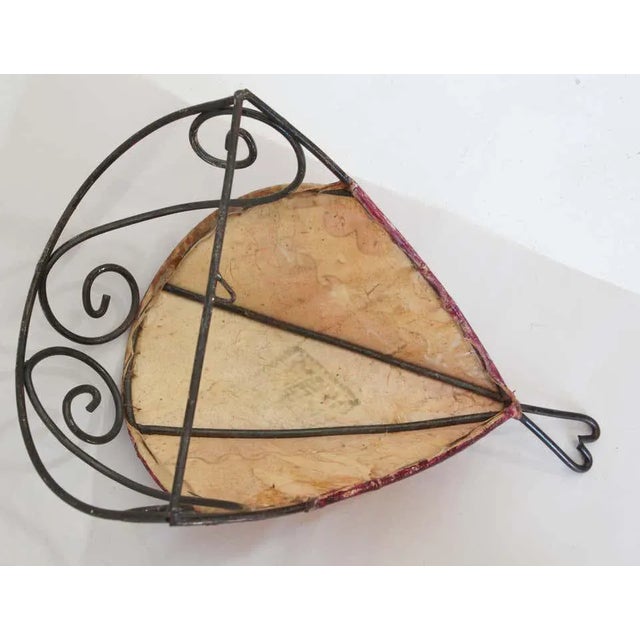 Red Vintage Moroccan Berber Painted-Hide Wall Sconce Shade, Iron Frame For Sale - Image 8 of 11