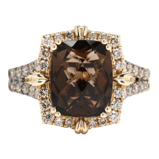 LeVian 4.5ctw Smoky Quartz and Diamond Ring, 14k Yellow Gold, Ring Size 7 For Sale