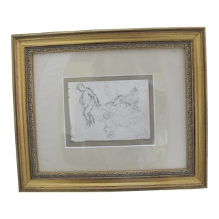 Jean Francois Millet Study of a Human Figure Signed Pencil Drawing Sketch For Sale