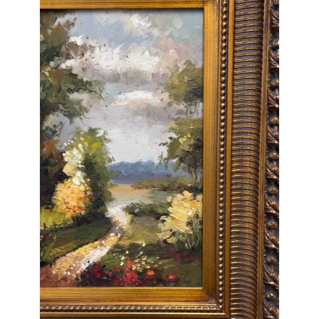 Vintage Giltwood Sunny Day on Open Road Canvas Oil on Painting, Signed For Sale In San Francisco - Image 6 of 12