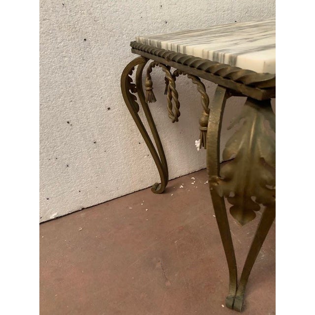20th Century Hammered Wrought Iron Coffee Table with Breccia Marble Top For Sale - Image 3 of 9
