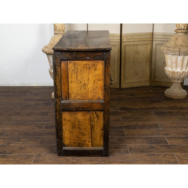 Wood English Early Oak Cupboard with Two Doors and Distressed Patina, 18th Century For Sale - Image 7 of 12