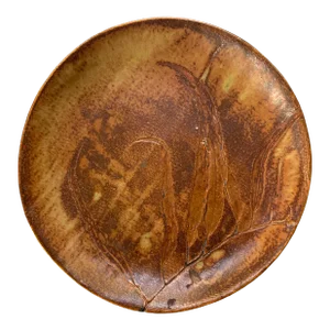 Studio Pottery Plate With Eucalpytus Leaf Embossing