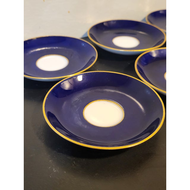 Early 19th Century Antique Minton Blue Gold Rimmed Porcelain Saucers - Set of 6 For Sale - Image 5 of 11