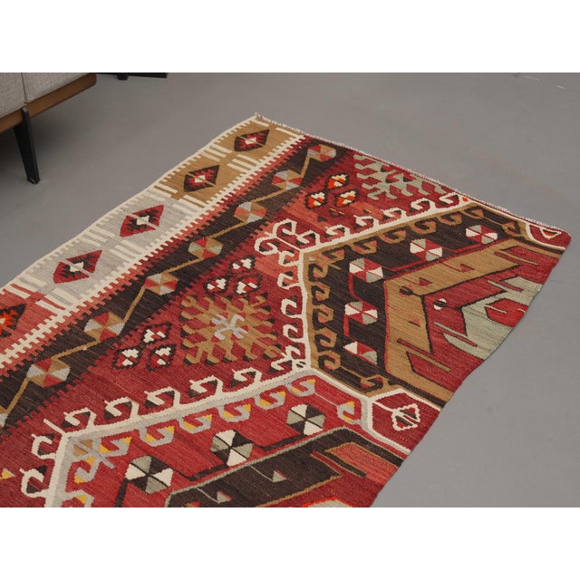 1970s Vintage Handmade Wool Cotton Red Runner Rug For Sale - Image 9 of 11