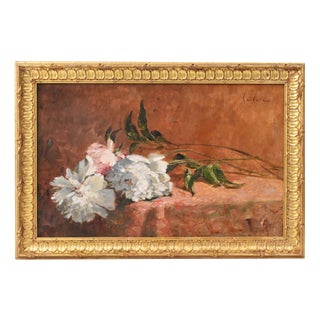 Loïc Marie Petit De Villeon, Peonies Flowers, 1800s, Oil on Canvas, Framed For Sale