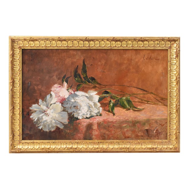 Loïc Marie Petit De Villeon, Peonies Flowers, 1800s, Oil on Canvas, Framed For Sale