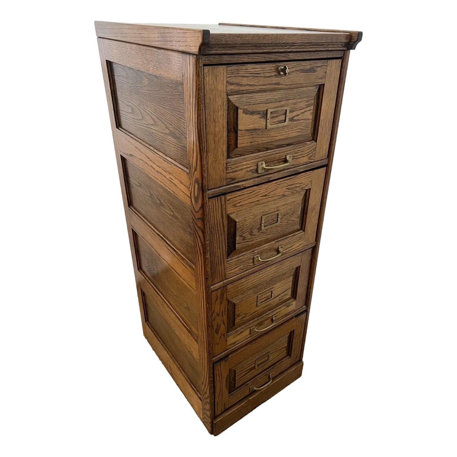 Vintage Tiger Oak File Cabinet Four Drawers One Locks Paneled Sides ...