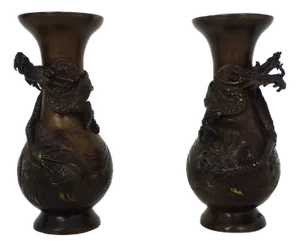 Antique Japanese Dragon Vases in Patinated Bronze, 1900