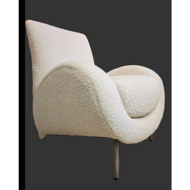 Textile Mid Century Postmodern Italian Slant Back Club Chairs Newly Reupholstered - Pair For Sale - Image 7 of 13