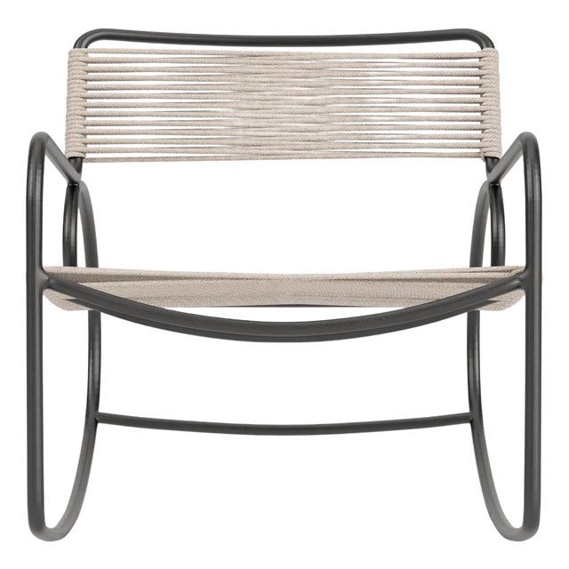 Brown Jordan Walter Lamb Rocking Chair, Textured Pewter frame with Pebble fabric For Sale