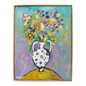 Martha Holden "Flowers in Colors" Framed Oil Painting on Panel