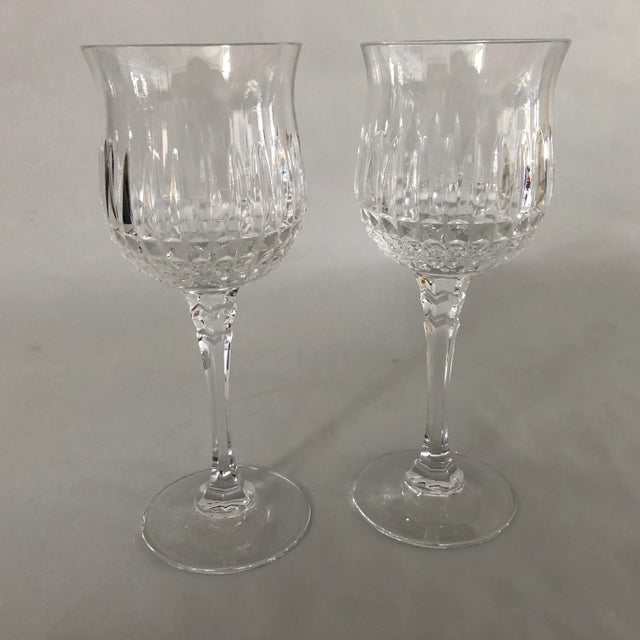 Glass 90's Clear Cut Crystal Wine Glasses S/2 For Sale - Image 7 of 7