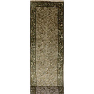 Handwoven Wool and Silk Tibetan Style Runner Rug 3'0"×14'0" For Sale