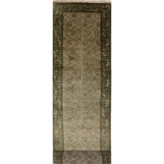 Handwoven Wool and Silk Tibetan Style Runner Rug 3'0"×14'0" For Sale