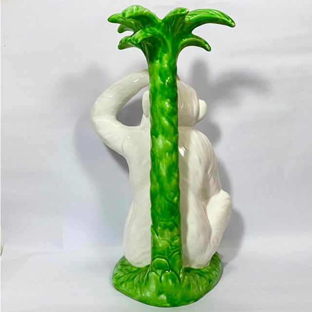 Vintage Majolica Monkey Pair With Palm Tree, Italy, 16” Tall For Sale In Atlanta - Image 6 of 12