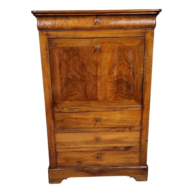 Louis Philippe Walnut Secretaire with Curved Top For Sale