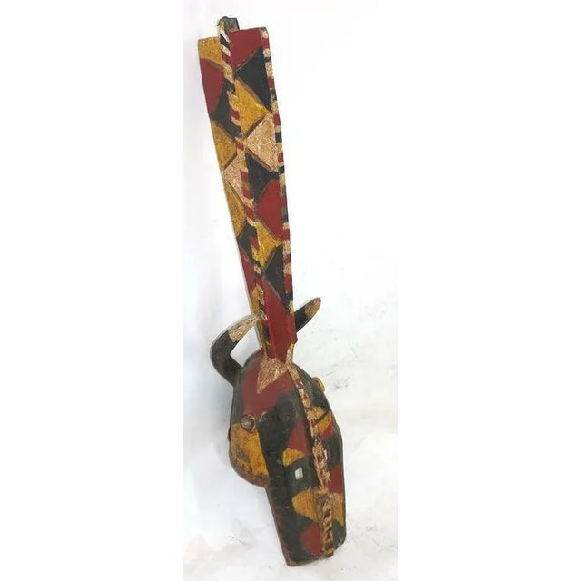 Wood Powerful Primitive Tall African Wood Carved Polychromed Mask For Sale - Image 7 of 8