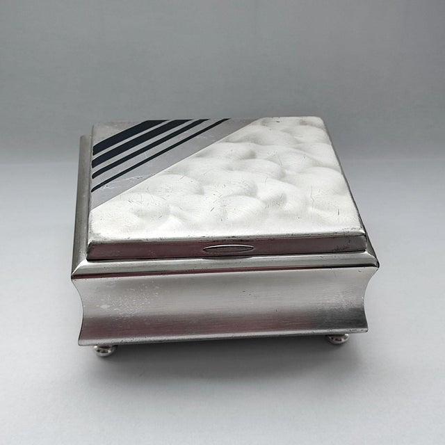 Art Deco Silver Plate and Black Enamel Cigarettes Box with Lid froim WMF Ikora For Sale - Image 9 of 17