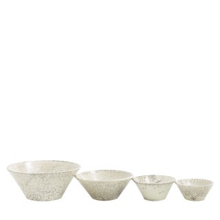 Japanese Minimalistic Crackle White Raku Ceramics Moon Bowls by Laab Milano, Set of 4 For Sale