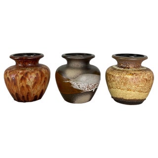 Vintage Pottery Fat Lava Vases from Scheurich, Germany, 1970s, Set of 3 For Sale