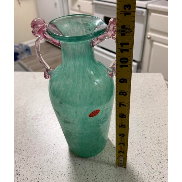 1970s Vintage Murano Scavo Amphora Glass Vase Seafoam Blue Iridescent 12in For Sale - Image 5 of 9