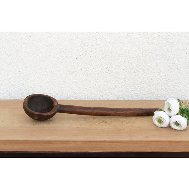 Rustic Deep Bowl Vintage Wooden Ladle For Sale - Image 3 of 7