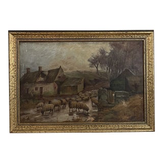 Signed Farm Oil Painting For Sale