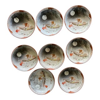 Antique Kutani Night Scene Bowls - Set of 8 For Sale