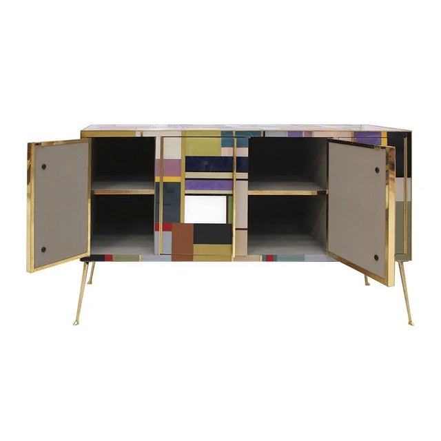 Mid-Century Italian Solid Wood and Colored Glass Sideboard For Sale - Image 6 of 8