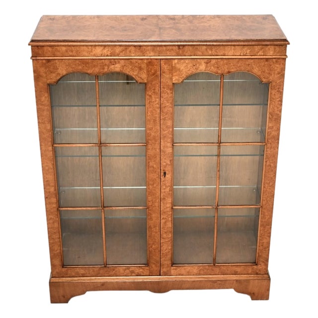 Antique Burr Walnut Bookcase, 1930s For Sale