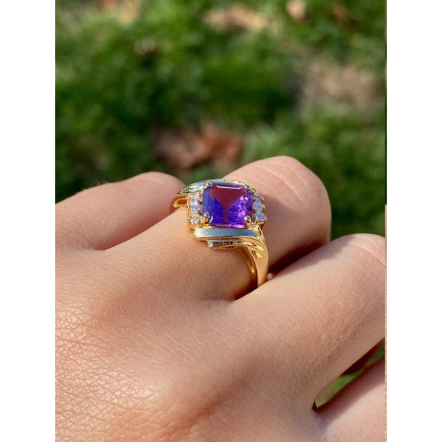 The Moreton: Amethyst and Diamond Bypass Ring set in 14 K Gold For Sale - Image 9 of 9