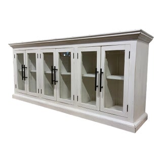 Organic Aged White Finished Wood and Glass Sideboard For Sale