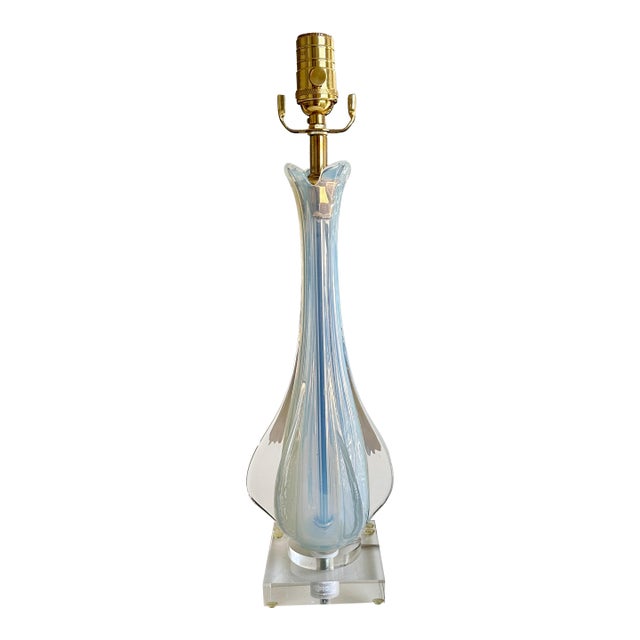 Murano Italian Blue Winged Opalescent Table Lamp For Sale