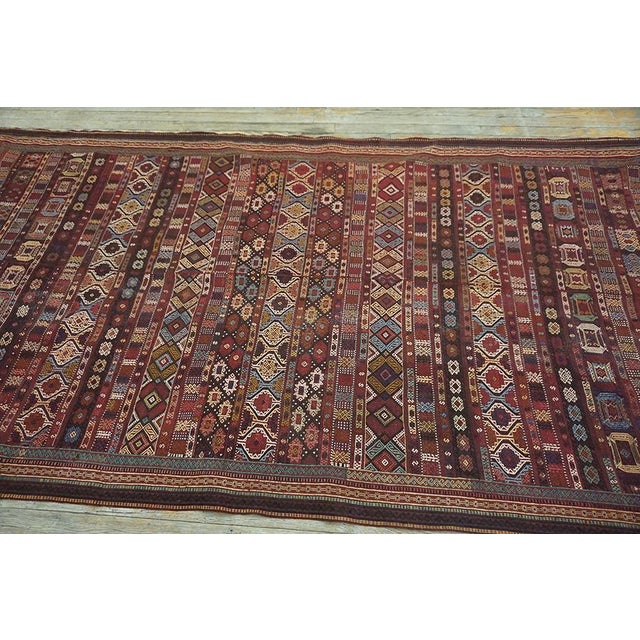 Tribal Fantastic Claret Ground Color Distinctive Figures Geometric Design Caucasian Silk & Wool Verneh Flat-Weave Rug For Sale - Image 3 of 14