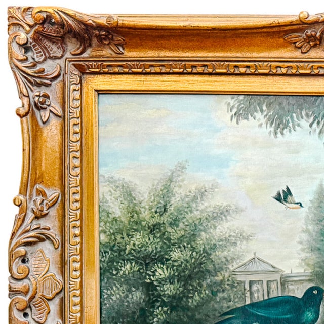 Wood 1980s Grand Scale Tropical Macaw & Cockatoo Oil Painting in Gilt Frame, After Jakob Bogdány For Sale - Image 7 of 10