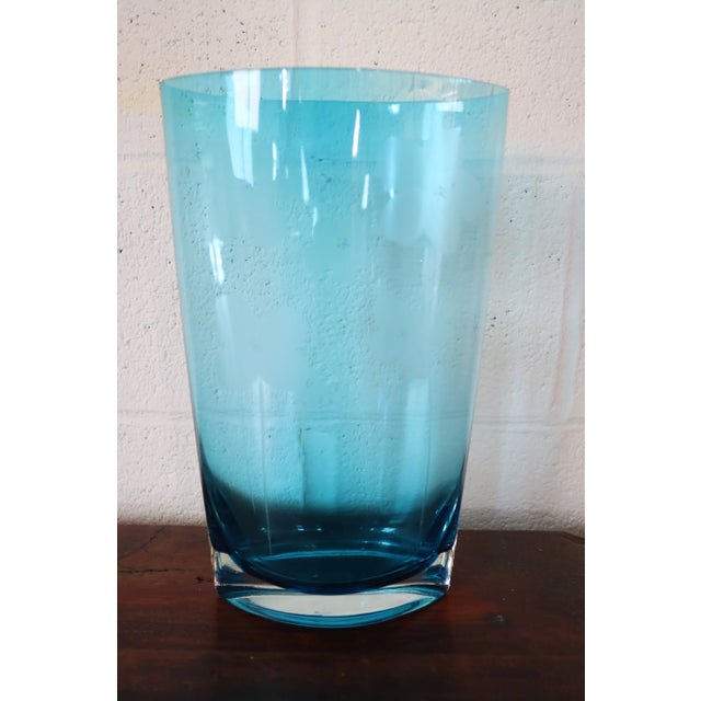 Blue Floral Etched Art Glass Vase For Sale - Image 8 of 9