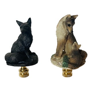 Vintage Wolf Figurines as Lamp Finials - a Pair For Sale