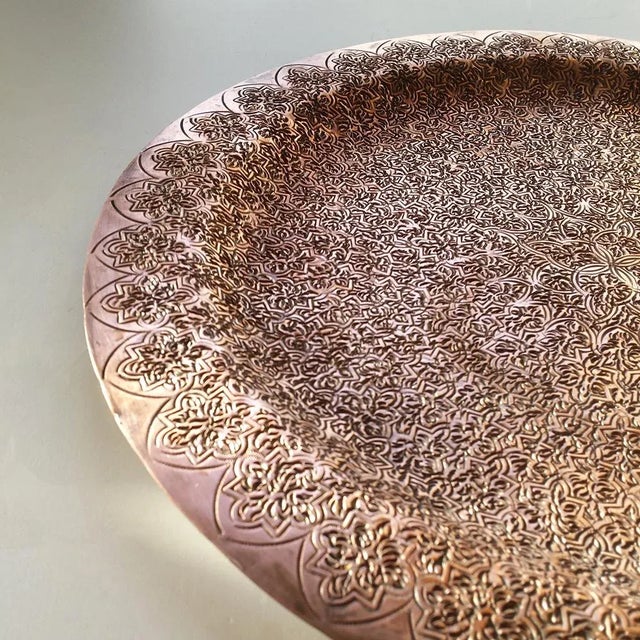 Vintage Hand Crafted Moorish Round Copper Tray For Sale - Image 5 of 8