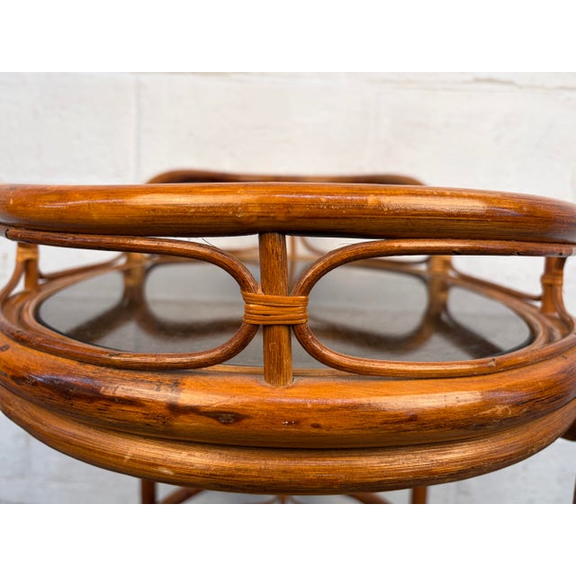 Vintage Collapsible Rattan and Bamboo Bar Cart For Sale - Image 9 of 10