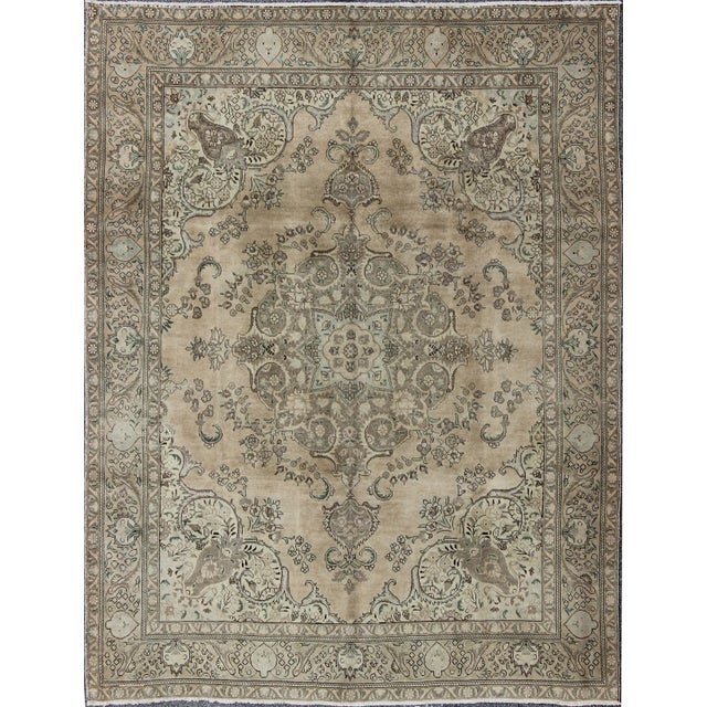 Textile Vintage Muted Tabriz Rug - 10′ × 12′6″ For Sale - Image 7 of 7